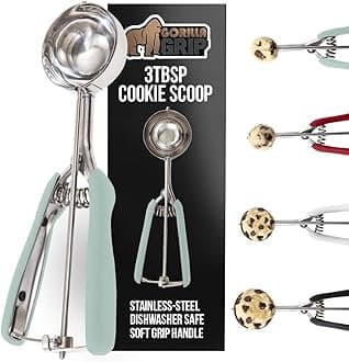 Gorilla Grip Stainless Steel Multipurpose BPA-Free Spring Scoop, 3 TBSP, Melon Ballers, Cookie Dough Scoops, Perfect Portion Sizes, Easy Squeeze and Clean Release, Scooper Size 24, Mint