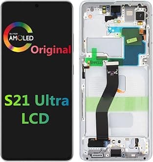 6.8 inch Original AMOLED LCD for Samsung Galaxy S21 Ultra LCD G998A G998F G998F/DS G998U G998U1 G998V S21 Ultra 5G Display Touch Screen Assembly Replacement (with Silver Frame + Silver Back Cover)