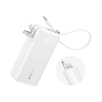 Anker Nano 3-in-1 Power Bank, Foldable AC Plug, 10,000mAh, 30W Two-Way Fast Charging, Built-in Lightning Cable (Not for iPhone 16/15 Series), Compatible with iPhone 14 Series, AirPods, and More