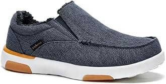 OrthoComfoot Mens Comfort Fleece Loafers for Foot and Heel Pain Relief, Classic Casual Orthopedic Shoes for Winter, SOFE Non-Slip Shoes for Easy Slip-On/Off Denim Size 12