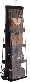 AARAINBOW 1 Pack Hanging Handbag Purse Organizer for Closet, Womens Purse Storage Organizers, Hand bag Organizer Holder, Wardrobe Purse Organizer 8 Pockets Space Saving 41 L x 13.5W (B-Black)