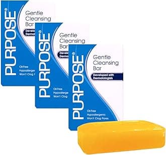PURPOSE Gentle Cleansing Bar, Developed with Dermatologists, For Sensitive & Dry Skin, Oil-free, Hypoallergenic, Sulfate-Free, 6 oz Bar (Pack of 3)