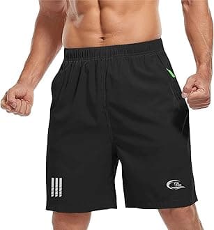 CBlueMen's Outdoor Quick Dry Lightweight Sports Shorts with 2 Zipper Pockets, Breathable Hiking Running Gym Workout Athletic Shorts