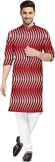 Gauri Laxmi EnterpriseMen's Cotton Blend Solid Straight Kurta (FOIL-LERIYA-RED 40