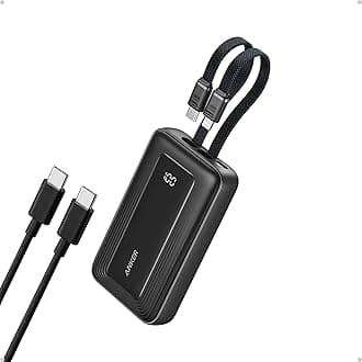 Anker Power Bank, 20,000mAh 30W Max Fast Portable Charger with Built-in USB-C and MFi Certified Lightning Cables, USB-C&A, Battery Pack for iPhone 17/16/15/14 Series, MacBook, Galaxy