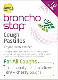 Bronchostop Cough Pastilles (10 Pastilles) - Relief for All Cough Types Including Chesty & Dry Coughs - Non Drowsy Anti Mucus Formula with Traditional Thyme Herb Extract