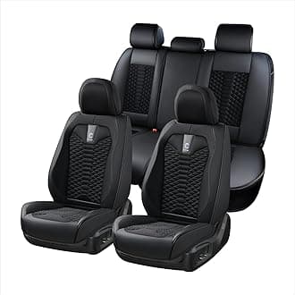 Car Seat Covers Full Set, 5 Seats Universal Seat Covers for Cars, Breathable Fabric& Faux Leather Auto Seat Cushions, Front and Rear Seat Protectors Fit for Most Sedans SUV Truck, Black