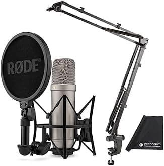 Rode NT1 5th Generation XLR USB Studio Microphone Silver + K&M 23840 Articulated Arm Tripod + Keepdrum Microfibre Cloth