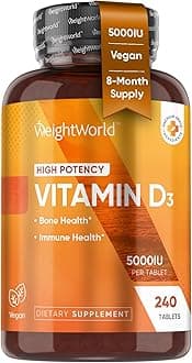 Vegan Vitamin D3 5000 IU Tablets for Bone & Immune Health - 240 Count - D3 Vitamin 125mcg - (8 Months Supply) VIT D Supplement for Women & Men - GMP-Approved - Gluten-Free - Non-GMO