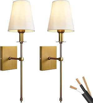 PASSICA DECOR Hardwired Wall Sconces Set of Two 2 Pack Vintage Wall Light Fixture for Bathroom Vanity Stairway Fireplace Kitchen Sink Living Room Bedroom Antique Brass