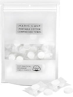 Classycoo Compressed Towel 100 PCS Mini Tablets Disposable Portable Face Towel Cotton Coin Tissue for Travel, Camping, Hiking, Sport, Beauty Salon, Home Hand Wipes and Other Outdoor Activities (White)