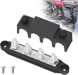 Bus Bar 250A 12V Power Distribution Block with 3/8" (M10) 4-Posts Terminals Block with Cover for Automotive, Marine, Battery System (Black)