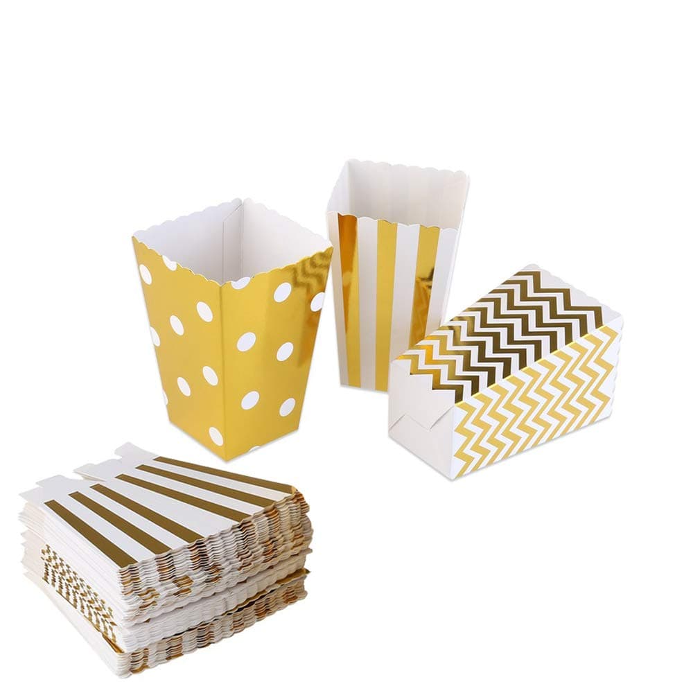 Gold Popcorn Boxes,Open-Top Popcorn Boxes,Mini Popcorn Boxes,Cardboard Popcorn Boxes - Party Decoration Supplies - Great for Any Parties and Events, Pack of 36