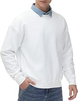 Men's Fleece Crewneck Sweatshirt Thick Loose fit Soft Basic Pullover Sweatshirt