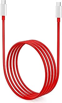 Oneplus Original Type C to C Cable 65W Dash/Warp/SuperVooc Charging Data Cord [10V/6.5A] Compatible with OnePlus 12/12R/11/11R 5G/10R/10T/9/9R/9 Pro/9RT/8T/Nord Series, USB C Charger Adapter Cord, Red