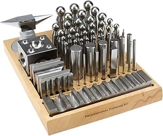 BENCH WIZARD 57 Pc Premium Dapping & Forming Set | Hardened Steel Construction | Includes 52 Punches, 1 Swage Block, 1 Dapping Plate, 1 Anvil & Wooden Stand | Designed for Pro Jewelers & Metalsmiths