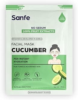 Instant Hydration Cucumber Facial Mask | For toned & nourished skin | 100% fruit extracts, Korean Mask | 1pc, 25gm (Cucumber)