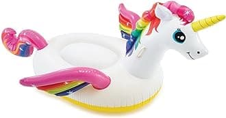 Intex Durable Premium Raft Grade Vinyl Unicorn Inflatable Ride On Pool Float with 2 Heavy Duty Handles and Repair Patch, Multicolor