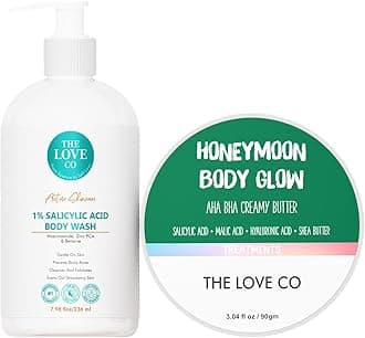 THE LOVE CO 02% Salicylic Acid Body Wash +10% AHA + 2% BHA Body Butter - Body & Back Acne | Prevents Dry, Rough, Bumpy, and Strawberry Skin | Deep Cleanses Skin - Combo Pack of 2
