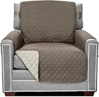 Sofa Shield Patented Chair Slip Cover, Large Cushion Protector, Reversible Stain and Dog Tear Resistant Slipcover, Quilted Microfiber 23” Seat, Washable Covers for Dogs Pets Kids, Latte Linen