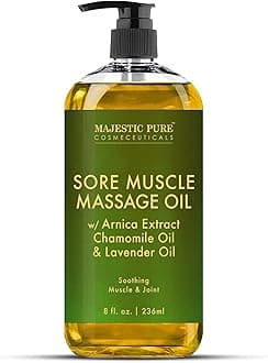 MAJESTIC PURE Arnica Sore Muscle Massage Oil for Massage Therapy - Refreshing and Relaxing - Natural Oils with Lavender & Chamomile Essential Oils - All Skin Types - Men & Women Massage Lotion-8 fl oz