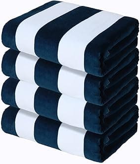 4 Pack Cotton Oversized 35x70 Inches Soft Cabana Stripe Thick Beach Towel, Super Absorbent Travel Bath Pool Towel (Dark Navy)