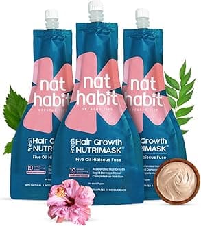 Back To Natural Secrets Everyday 5-Oil Hibiscus Fresh Hair Mask for Growth, Hairfall Control & Smoothening For Dry, Frizzy Hair Treatment, 19 Herbs, Castor, Coconut, Argan,40g (Pack Of 3)