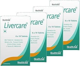HealthAid Livercare – Liver Detox Supplement with Milk Thistle, Dandelion, Choline & Inositol | Supports Healthy Liver Function & Metabolism | For Men & Women | 60 Tablets (Pack of 4)