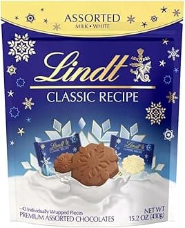 Lindt CLASSIC RECIPE Holiday Assorted Milk and White Snowflake Chocolates - 43 Pieces, 15.2 Oz