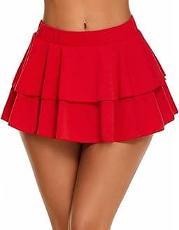 - Womens Pleated Mini Skirt Solid Ruffle Lingerie Skirts Layered Y2K Plaid Outfit for Schoolgirl Role Play XS-4XL