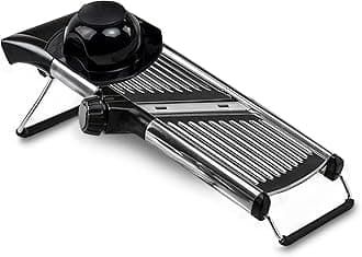 Gramercy Kitchen Co. Adjustable Stainless Steel Mandoline Food Slicer - Comes with One Pair Cut-Resistant Gloves || Vegetable Onion Potato Chip French Fry Julienne Slicer