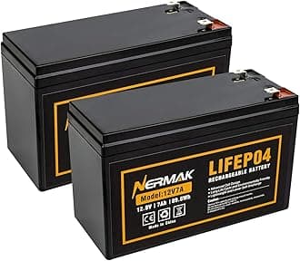 NERMAK 12V 7Ah (7.2Ah) Lithium LiFePO4 Battery 2 Pack, 2000+ Cycles Lithium Iron Phosphate Rechargeable Battery for Small Solar, Camping, Lighting, Ride on Toys, Fish Finder and More, Built-in 8A BMS