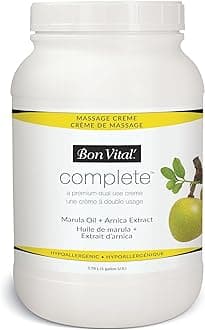 Bon Vital Complete Massage Creme, Premium Dual Purpose Cream for Hypoallergenic Professional Massages, Non Greasy Unscented Moisturizer Made with Marula, Olive, Avocado, Jojoba Oil, 1 Gallon