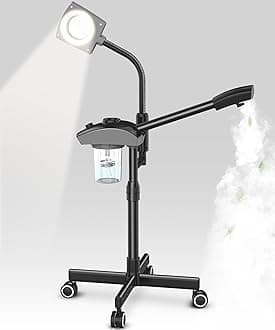 TASALON Professional Ionic Facial Steamer, 2-in-1 Face Steamer for Facial with 5X Magnifying Foldable Arm, Mist Face Steamer Salon Spa Beauty Skin Care Equipment, Aroma Therapy Nozzle Included- Blcak