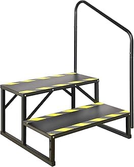 RV Steps with Handrail, Hot Tub 2 Steps with Handrail, Portable Stairs Steps for 5th Wheel RV, Mobile Home Stairs Outdoor RV Step Ladder for Camper and Porch with Non Slip Assist Handrail
