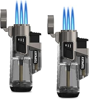 Cigar Lighter Triple Jet Flame Butane Torch Lighters Windproof Butane Refillable Gas Torch Lighters with a Gift Box, 2 Pack (Without Gas)