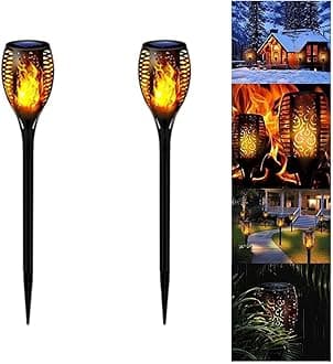 YU WELL Pack of 2 Solar Flickering Flame Torch Light 78cm Large LED Waterproof Torch Light for Garden Lawn Patio Halloween Outdoor Décor