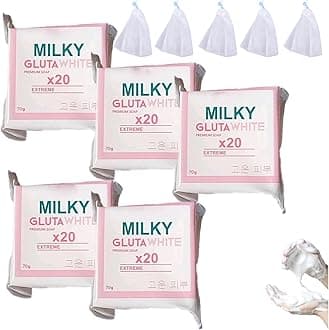 Gluta Milk Soap, 70g Glutamilk 𝐖𝐡𝐢𝐭𝐞𝐧𝐢𝐧𝐠 Soap, Beauty Glutamilk SoapBar Premium 𝐁𝐫𝐢𝐠𝐡𝐭𝐞𝐧𝐢𝐧𝐠 Soaps, Gluta Milk Bar Soaps for Face & Body (5pcs)
