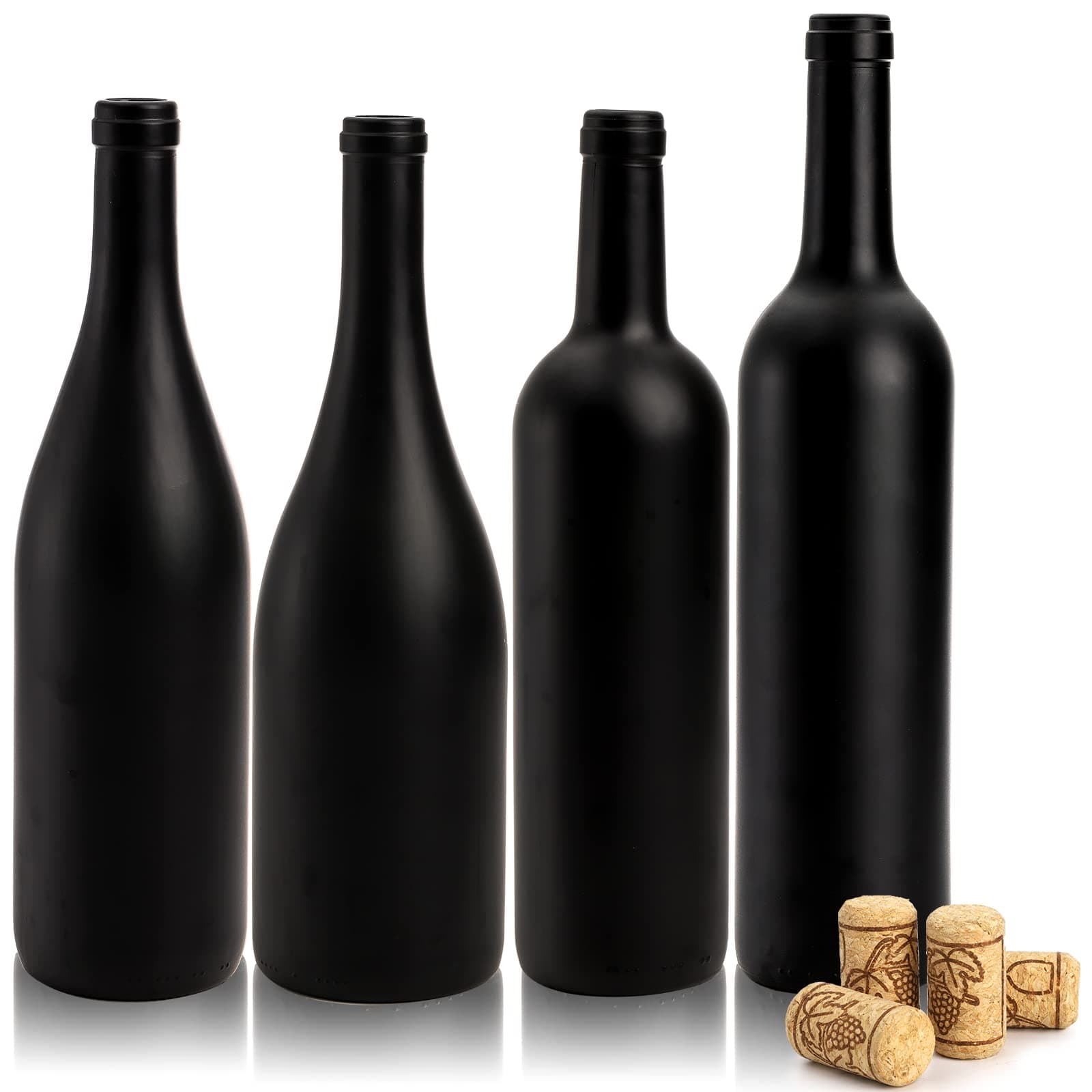 Yesland 4 Pack Empty 750ml Matte Coated Glass Wine Bottles with Cork Bordeaux Liquor Bottles for Wine, Bottle Tree - 4 Sizes