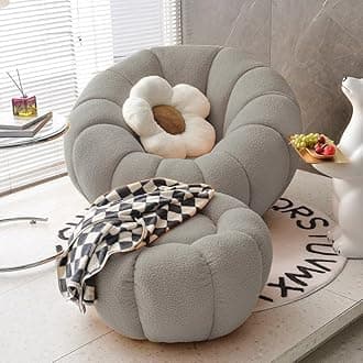 Maple Home Decoration Lamb Fleece Sofa Set Modern Nordic Flower Minimalist Style Sofa for Living Room Furniture (Grey-Single Seater+Footstool)