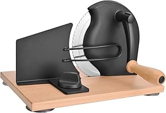 SOWKIPE Manual Bread Slicer with Hand Crank, Classic Home Bread Slicer for Homemade Sourdough, Rotary Slicer with Adjustable Thickness, Premium Stainless Steel & Powerful Suction Cups (Black)