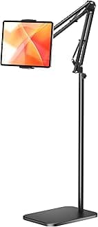 Tablet Floor Stand with 4.5LB Heavy Metal Base,Overhead Bed Phone Stand Angle Height Adjustable Holder, Universal Phone Mount for iPad iPhone Pro Air Mini, Samsung Tab, Kindle, E-Readers...