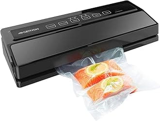 GERYON Vacuum Sealer Machine, Food Vacuum Sealer with Powerful Suction | Slim Design | Easy to Use | Led Indicator Lights for Sous Vide, Meal Prep, w/Starter Kits for Vacuum Seal Container (Black）