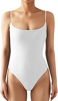 SUUKSESS Women Sexy Square Neck Thong Bodysuit Backless Cami Bodysuit Top