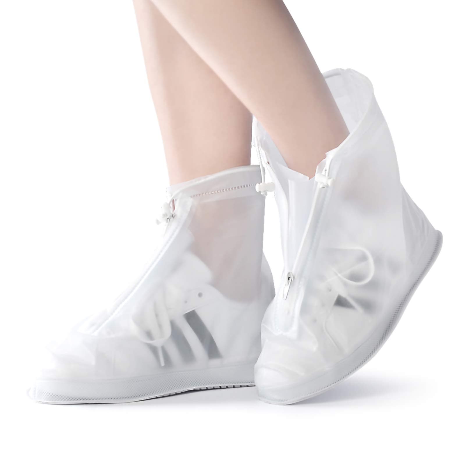 Aledy Reusable Foldable Rain Shoe Covers Waterproof Boots (M, White)