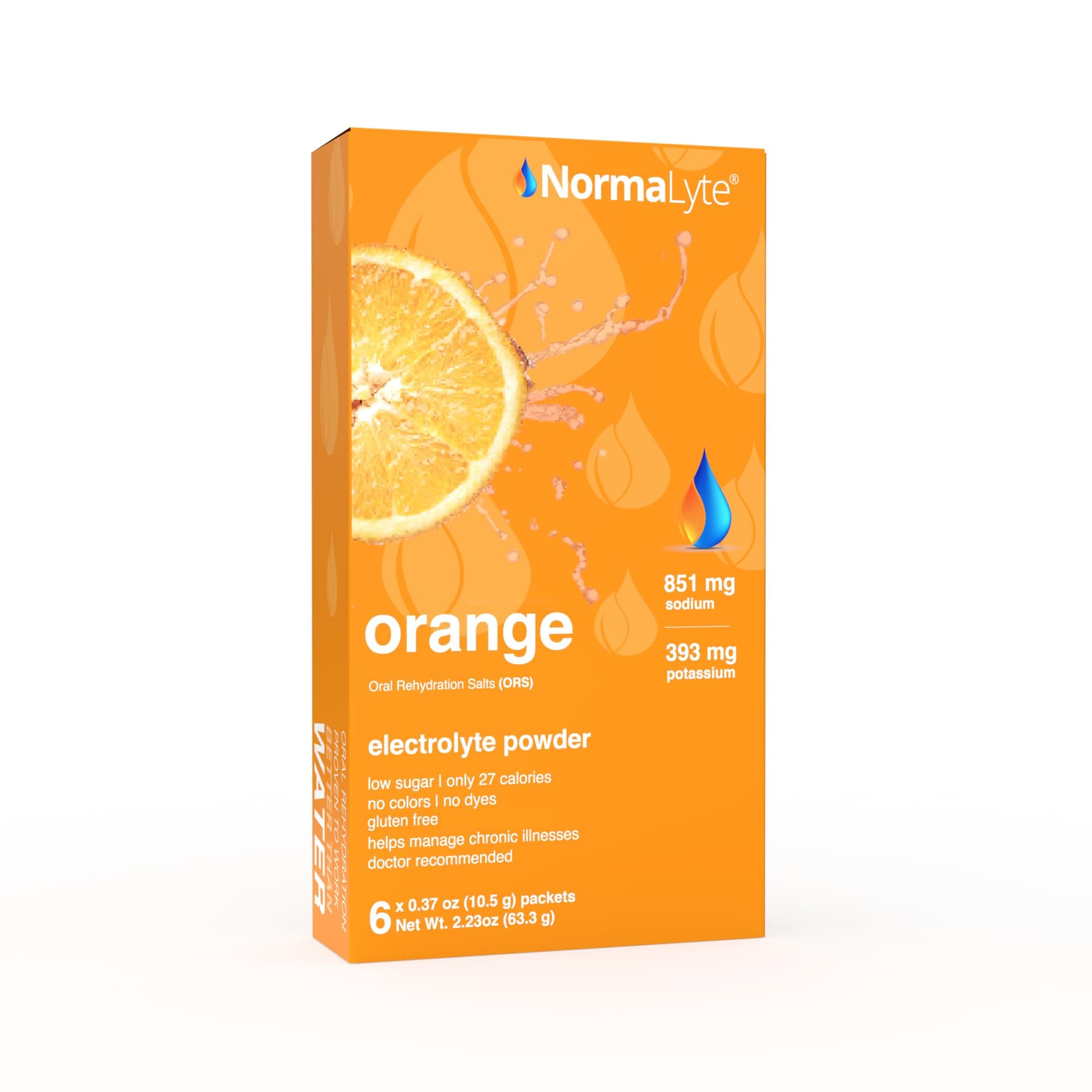NormaLyte Orange - Electrolyte Powder Packets | Clinically Studied Electrolyte Drink Mix | 6 Count Effective Hydration Sticks