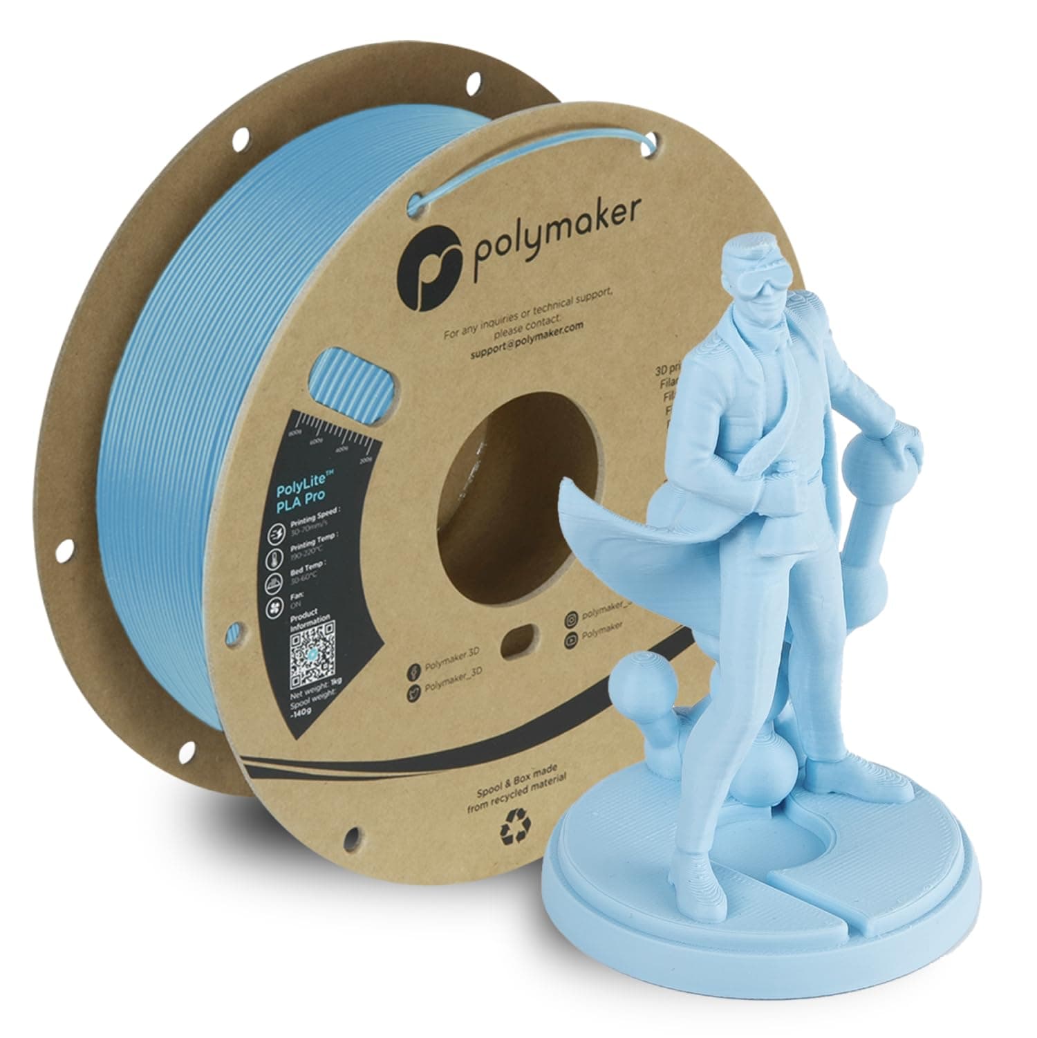 Polymaker PLA PRO Filament 1.75mm Light Blue, 1kg - PolyLite 1.75mm PLA Filament PRO Tough & High Rigidity 3D Printing Filament
