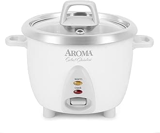 Aroma Simply Stainless 3-Cup(Uncooked) 6-Cup (Cooked) Rice Cooker, White