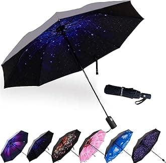 LLanxiry Compact Travel Umbrella, 44" Canopy, Automatic Open/Close Windproof Umbrella, 210T Pongee, 8-Rib Fiberglass, Travel Size Mini, Portable Rain/Sun Umbrellas UPF 50+ with Cover