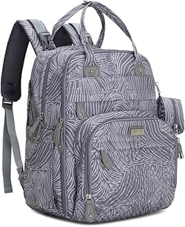 Diaper Bag Backpack - Baby Essentials Travel Tote - Multi Function Water Resistant Diaper Bag, Travel Essentials Baby Bag with Changing Pad, Stroller Straps & Pacifier Case - Grey Swirls